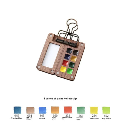Portable Mini Walnut Watercolor Set with 8 Colors for Sketching & Journaling