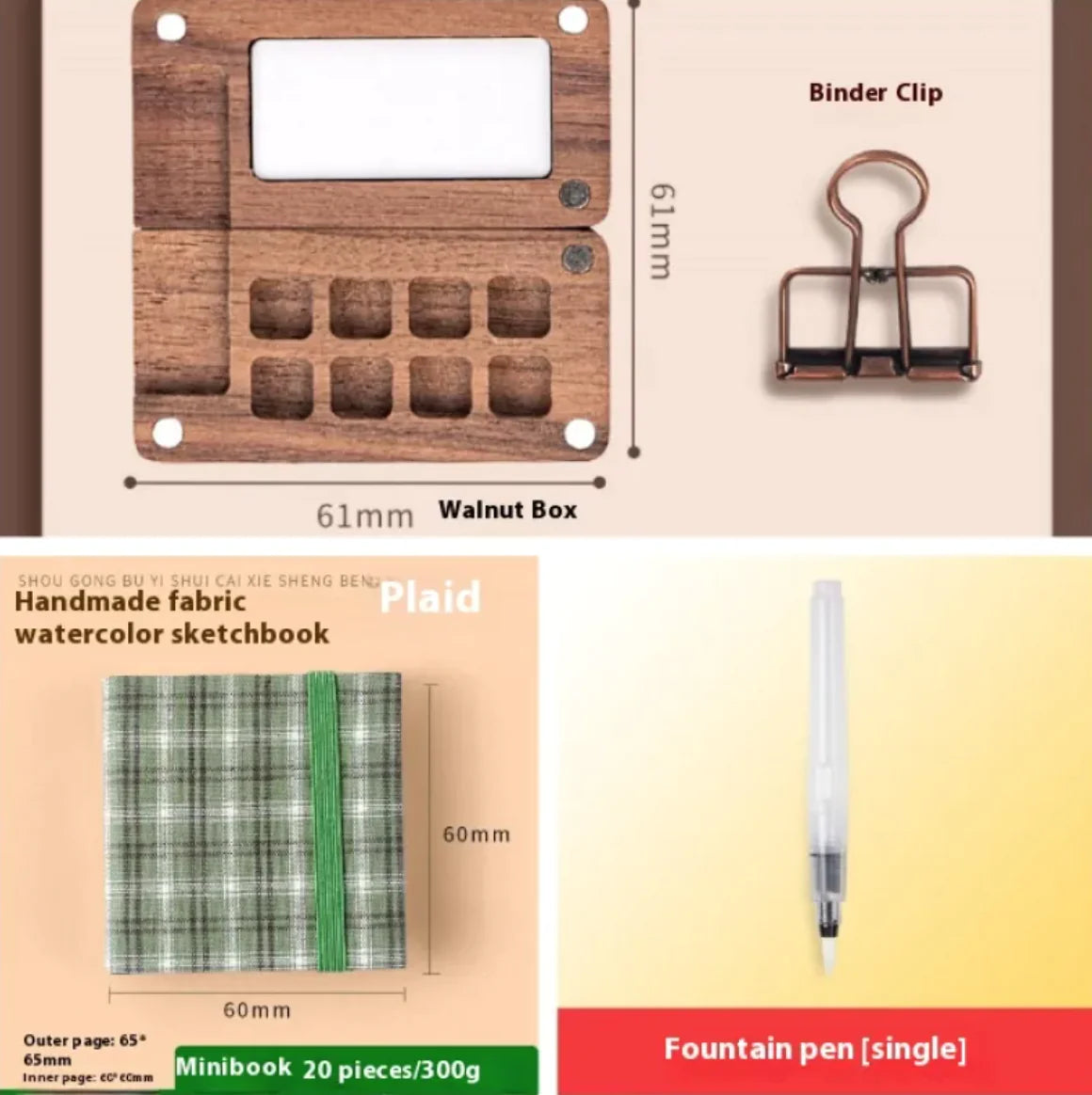 Portable Mini Walnut Watercolor Set with 8 Colors for Sketching & Journaling