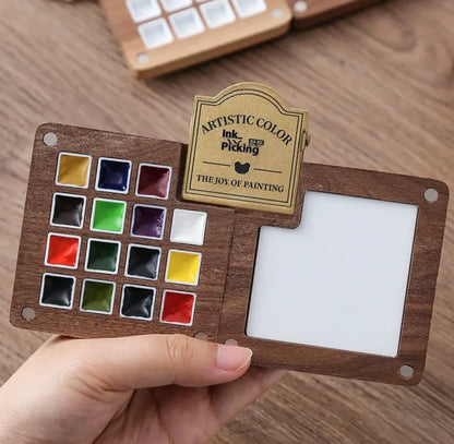 Portable Mini Walnut Watercolor Set with 8 Colors for Sketching & Journaling