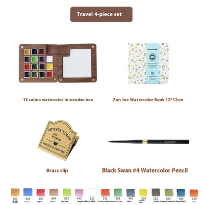 Portable Mini Walnut Watercolor Set with 8 Colors for Sketching & Journaling